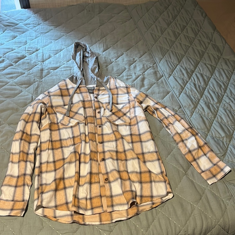 orange flannel with hood